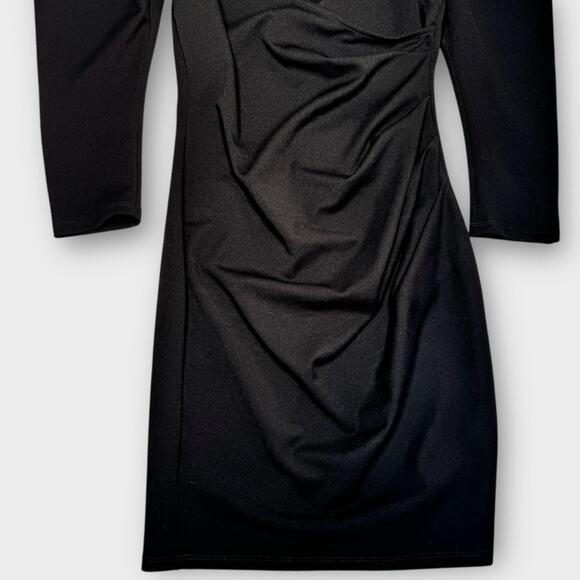 Vintage Gibiu Black Bodycon Faux Wrap Structured Shoulder Dress L - Picture 7 of 11